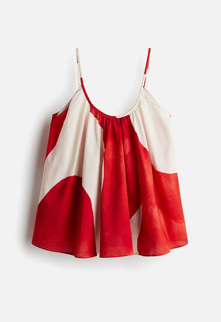 H&M - Flared cotton strappy top - red/patterned