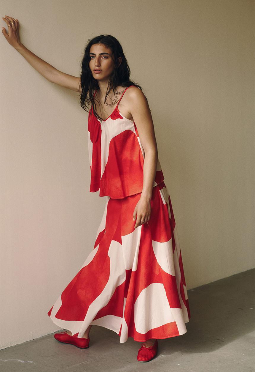 H&M - Circular cotton skirt - red/patterned