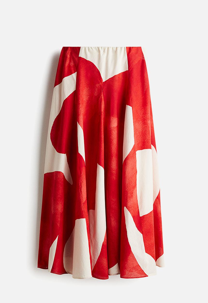 H&M - Circular cotton skirt - red/patterned