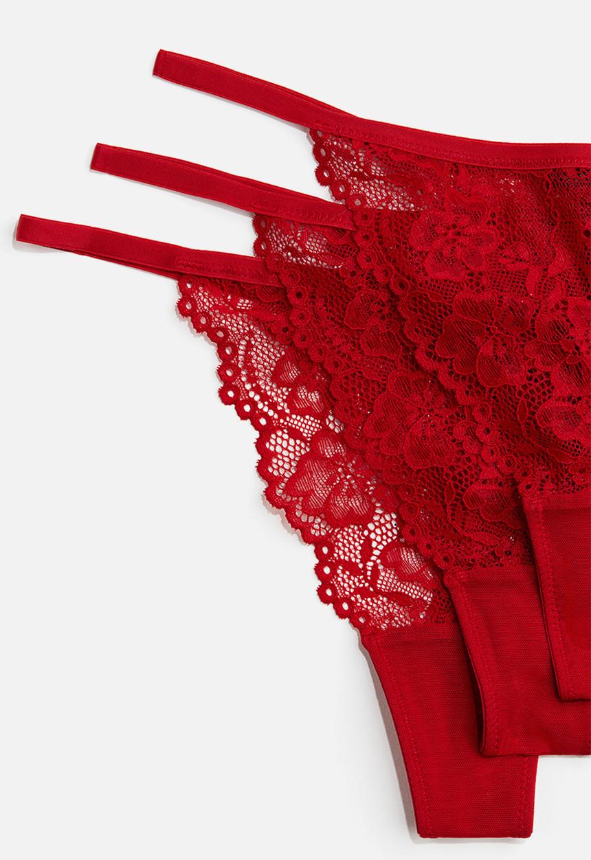H&M - 3-Pack lace tanga thong briefs - red
