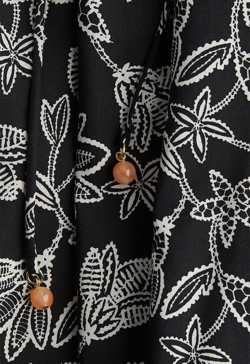 H&M - Tie-belt dress - black/floral 
