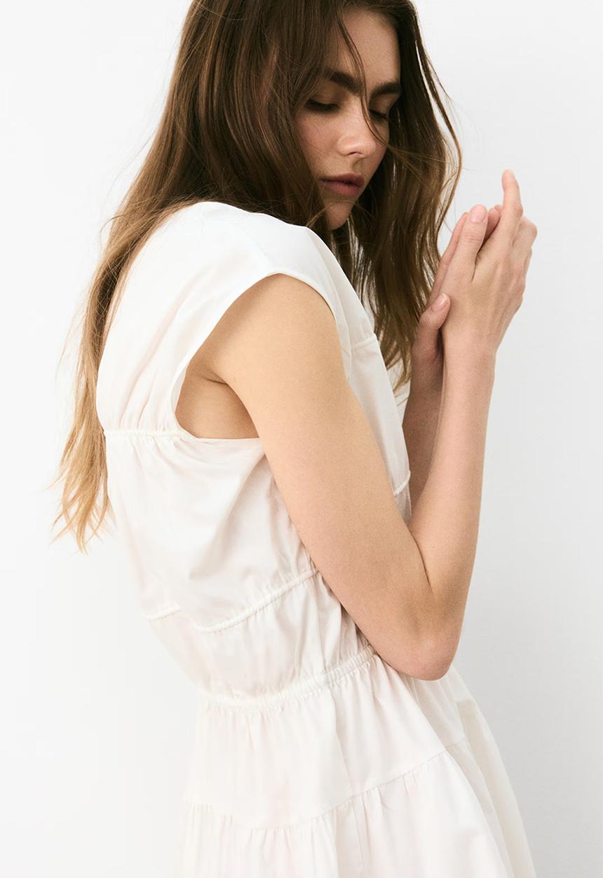 H&M - Drawstring-detail poplin dress - white