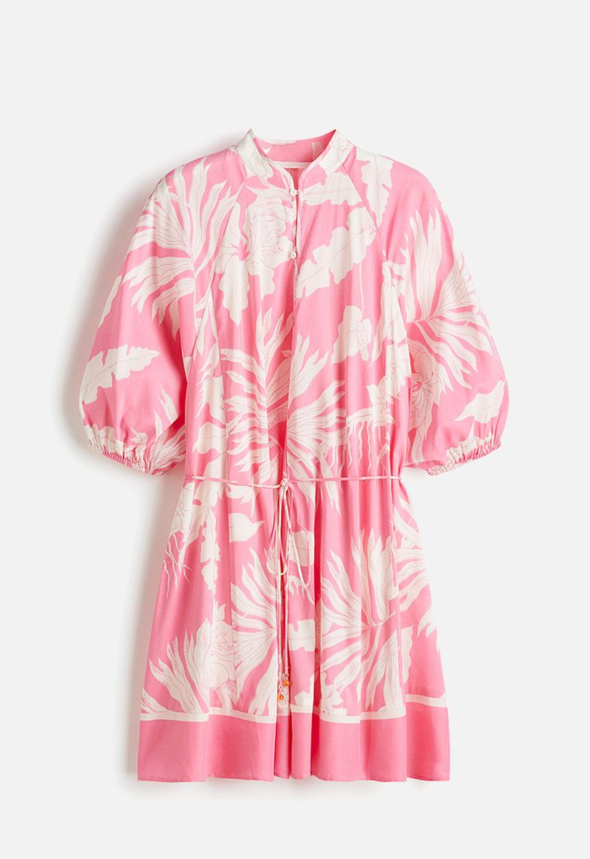 H&M - Tie-belt dress -  pink/patterned