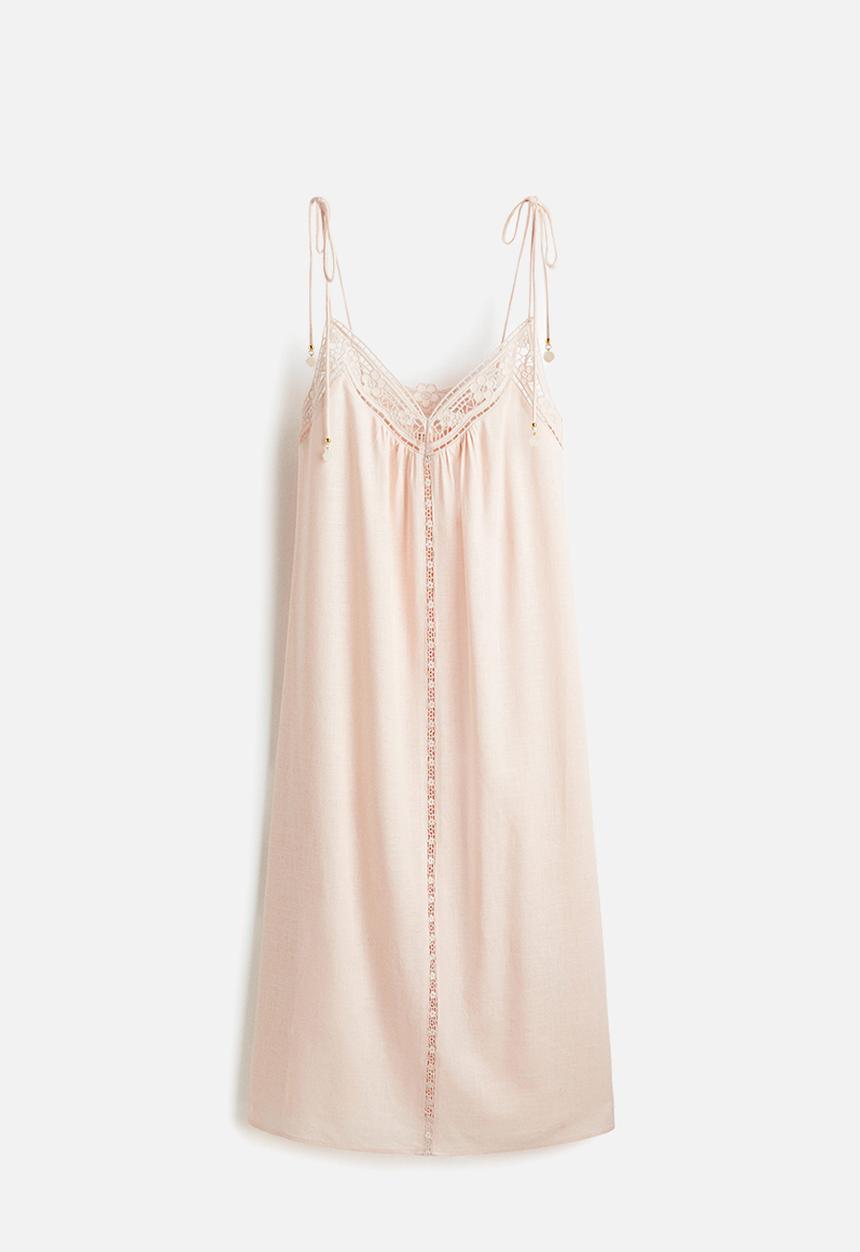 H&M - Broderie anglaise tie-strap dress - powder pink 