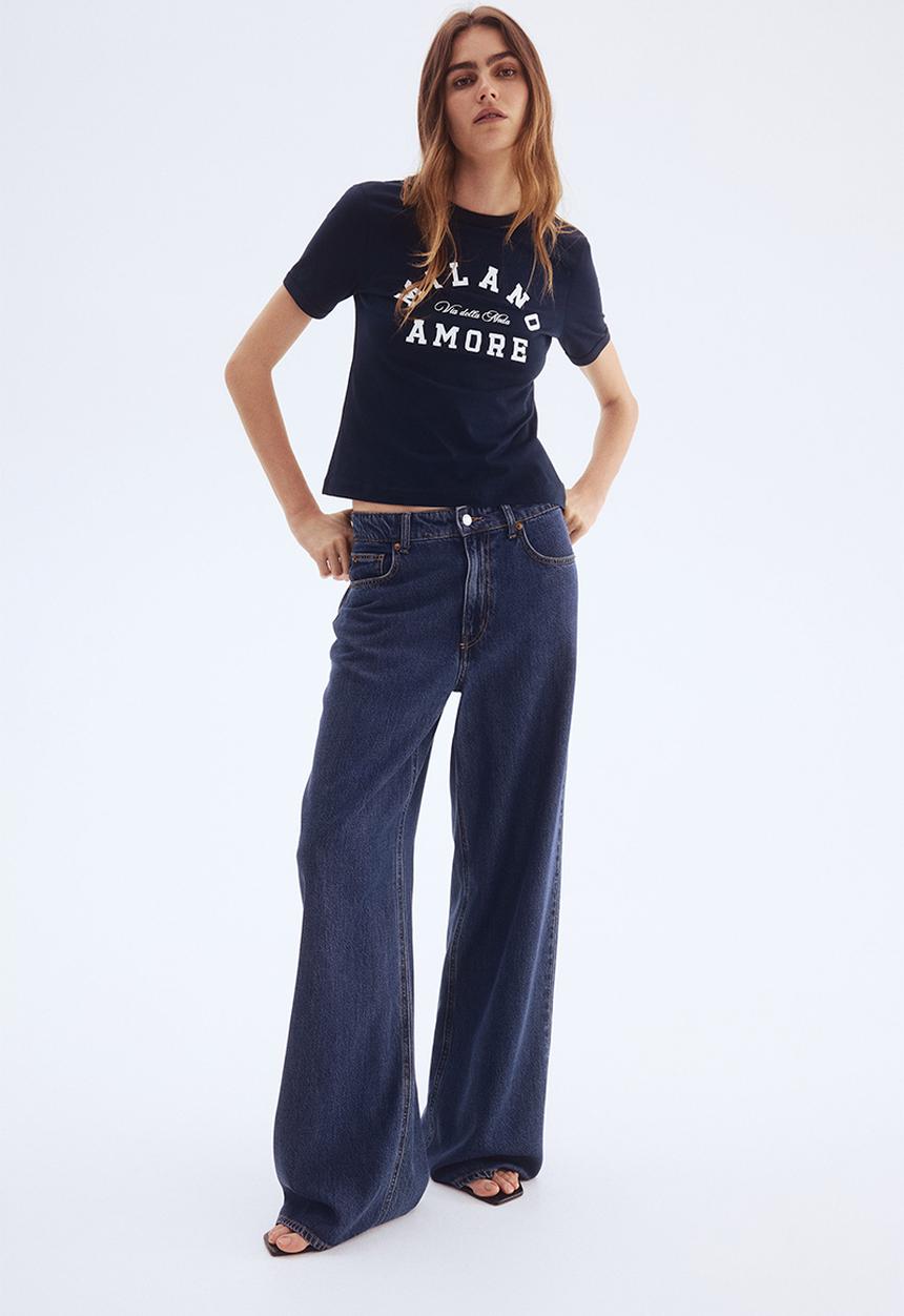 H&M - Print-motif T-shirt - navy blue/milano amore 