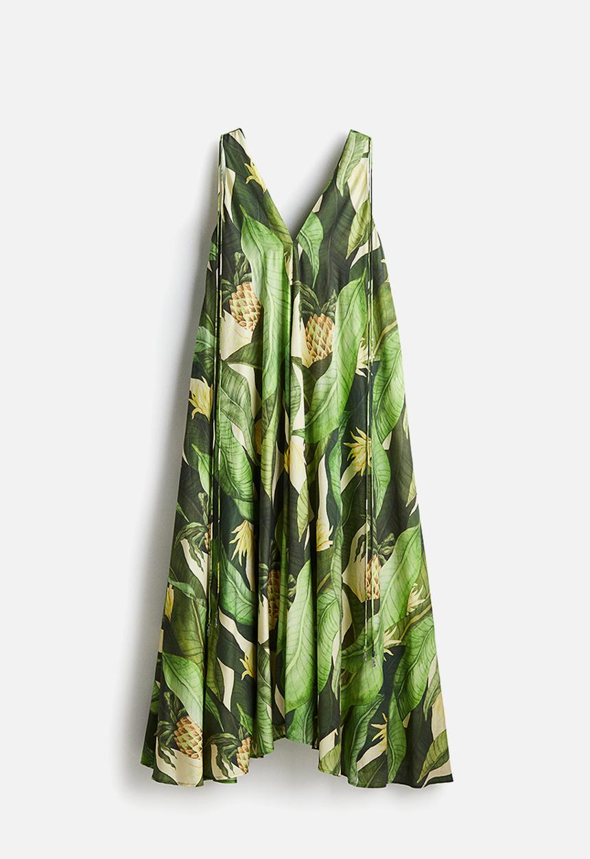 H&M - Voluminous maxi dress -green/patterned 