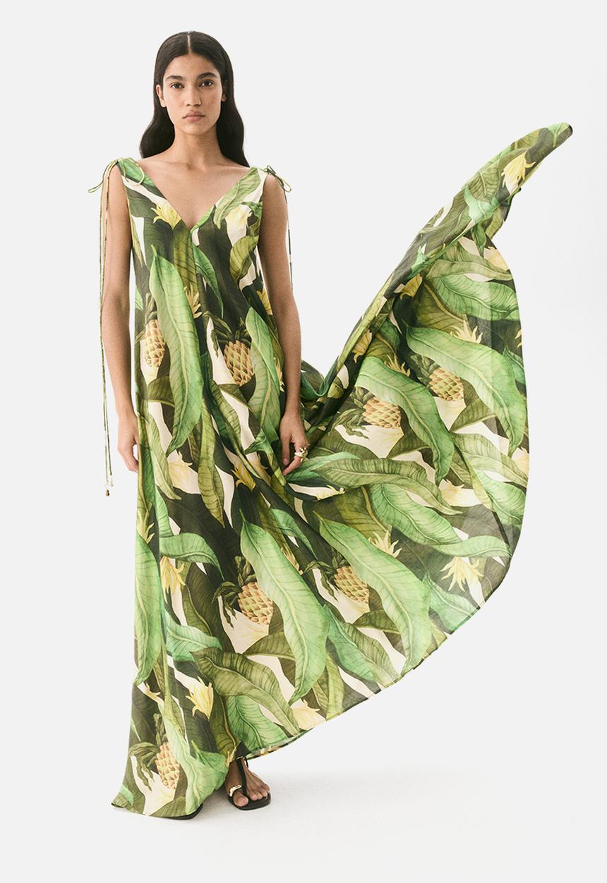 H&M - Voluminous maxi dress -green/patterned 