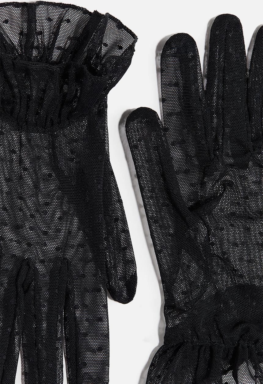 H&M - H&M Studio: Frill-trimmed mesh gloves - black