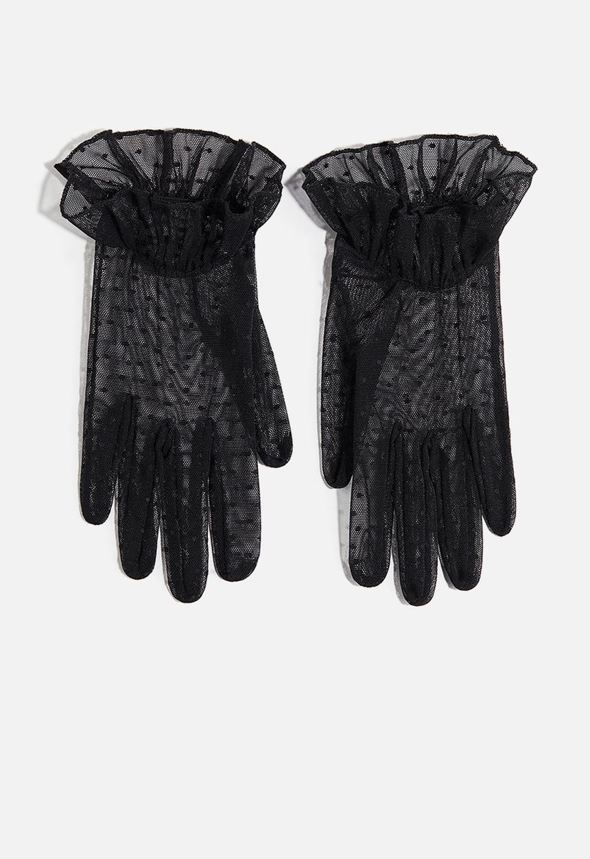 H&M - H&M Studio: Frill-trimmed mesh gloves - black