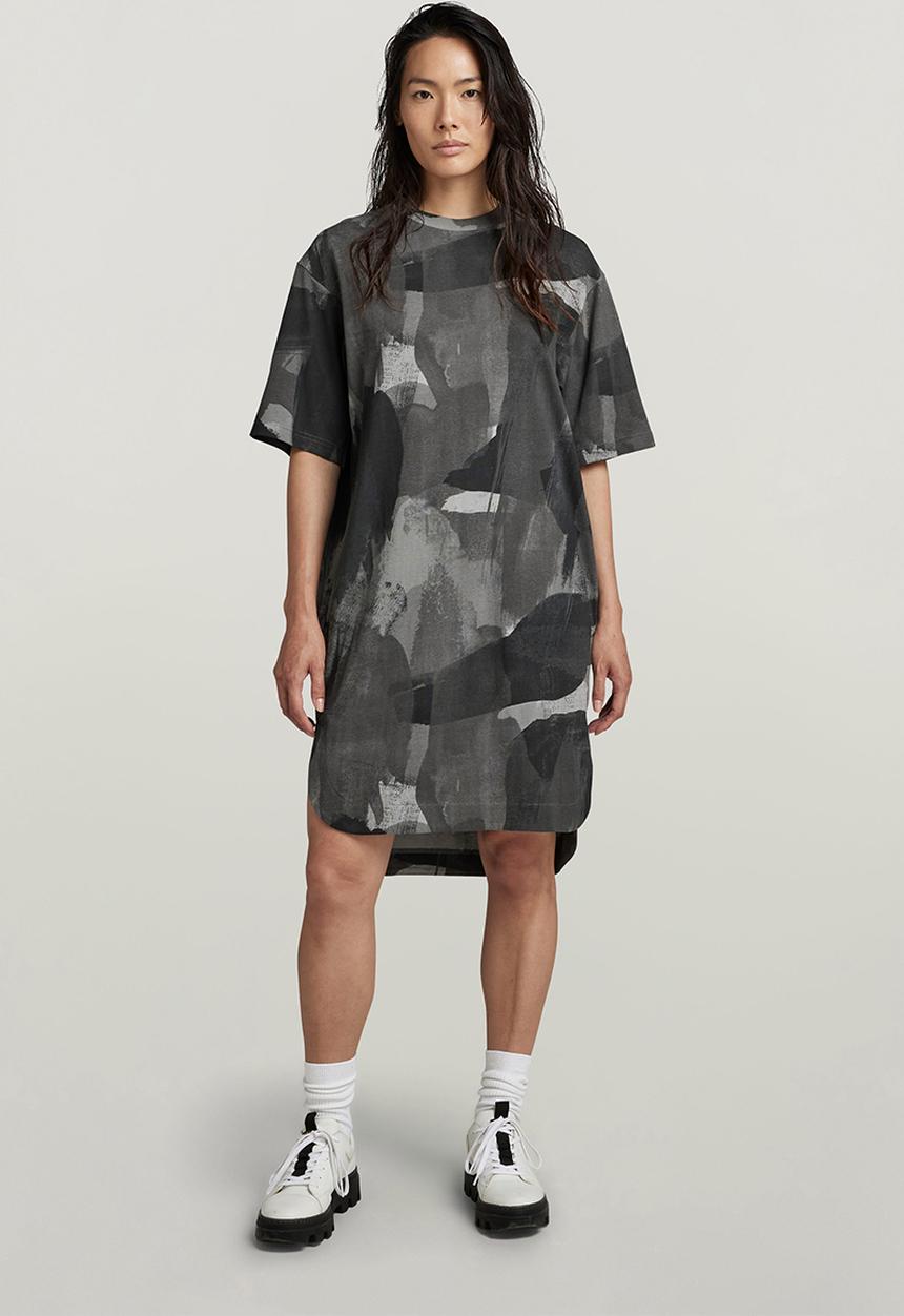 G-STAR - Boxy U Tee Dress s\s Wmn - Metal grey Watercolor Camo