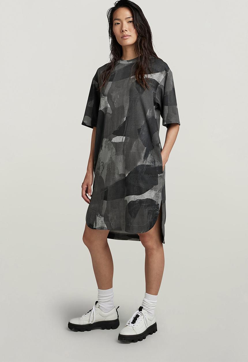 G-STAR - Boxy U Tee Dress s\s Wmn - Metal grey Watercolor Camo
