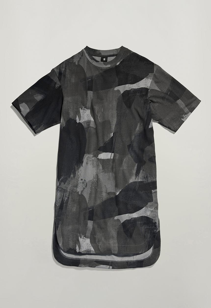 G-STAR - Boxy U Tee Dress s\s Wmn - Metal grey Watercolor Camo