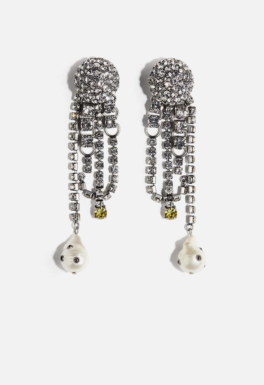 H&M - H&M Studio: Rhinestone clip earrings - silver-coloured 