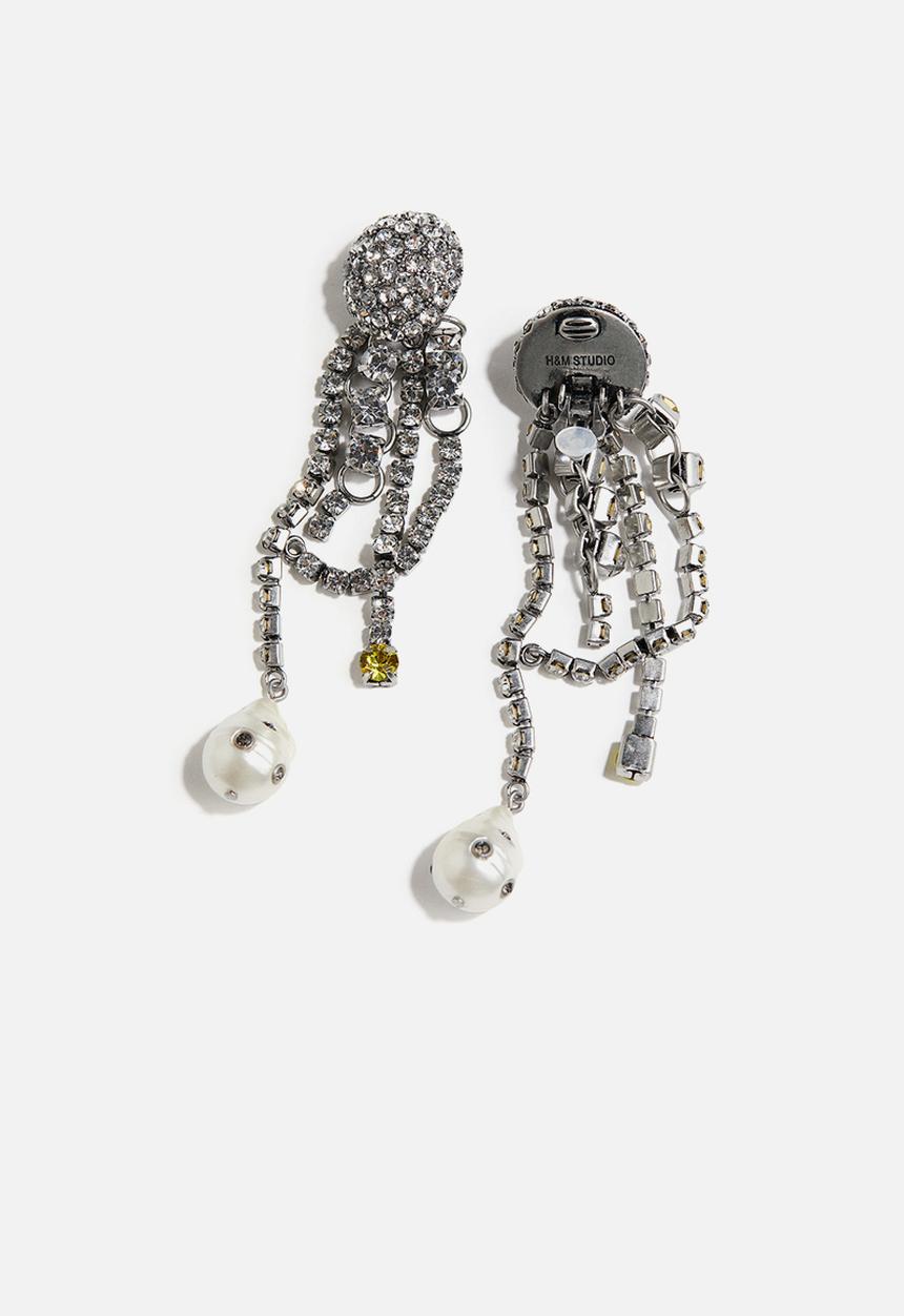 H&M - H&M Studio: Rhinestone clip earrings - silver-coloured 
