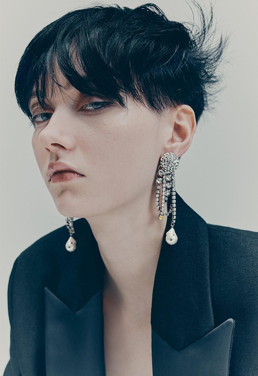 H&M - H&M Studio: Rhinestone clip earrings - silver-coloured 