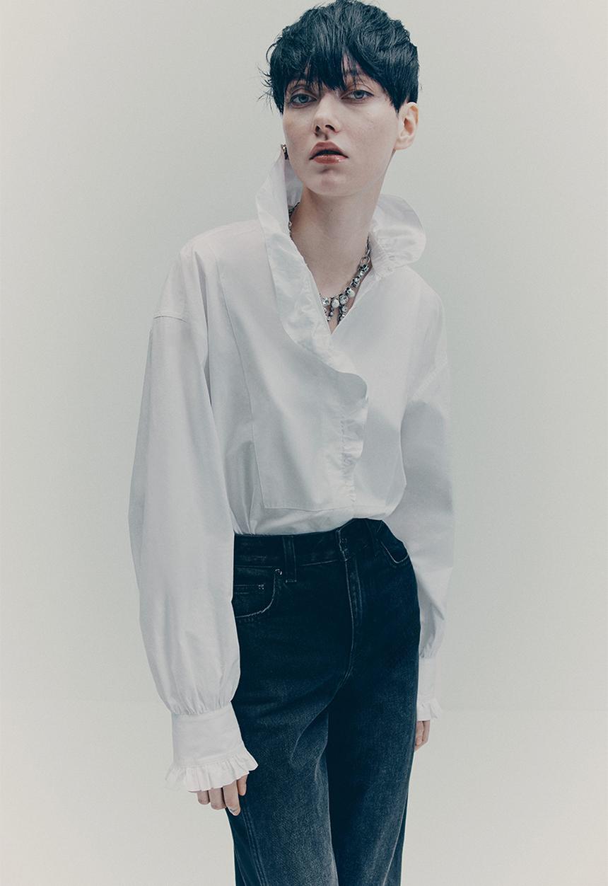 H&M - H&M Studio: Frill-trimmed cotton shirt - white