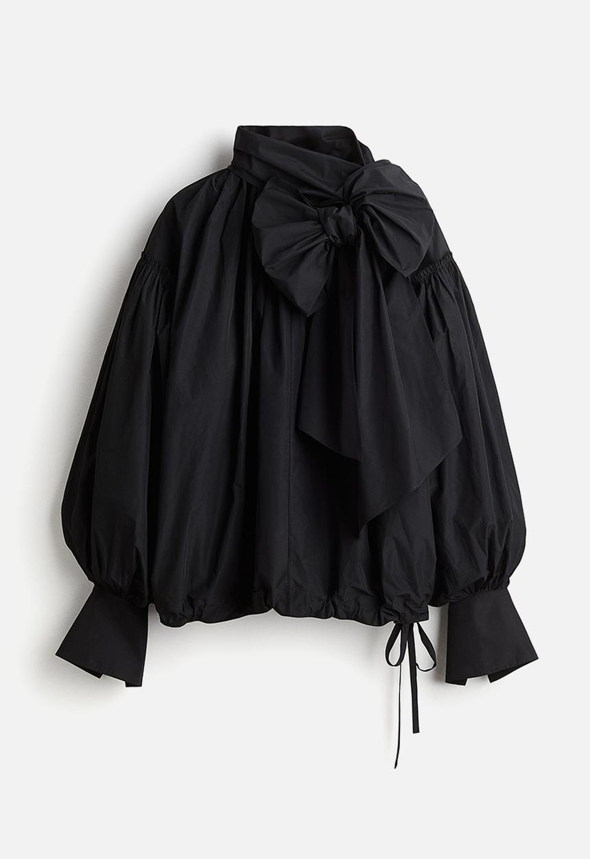 H&M - H&M Studio: Bow-detail blouse - black