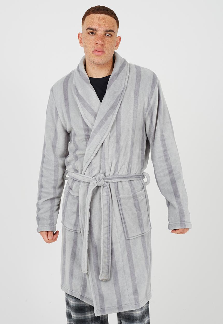 Brave Soul - Stripped Long Length Dressing Gown - Grey Stripe