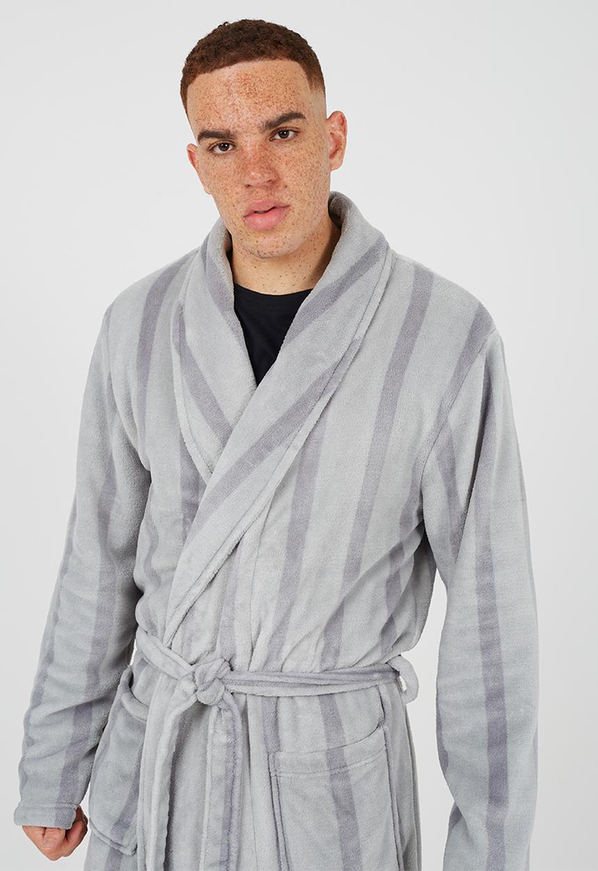 Brave Soul - Stripped Long Length Dressing Gown - Grey Stripe