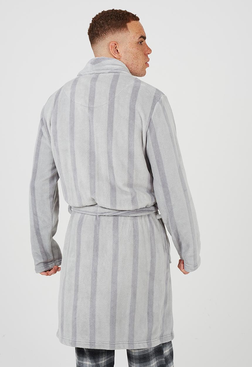 Brave Soul - Stripped Long Length Dressing Gown - Grey Stripe