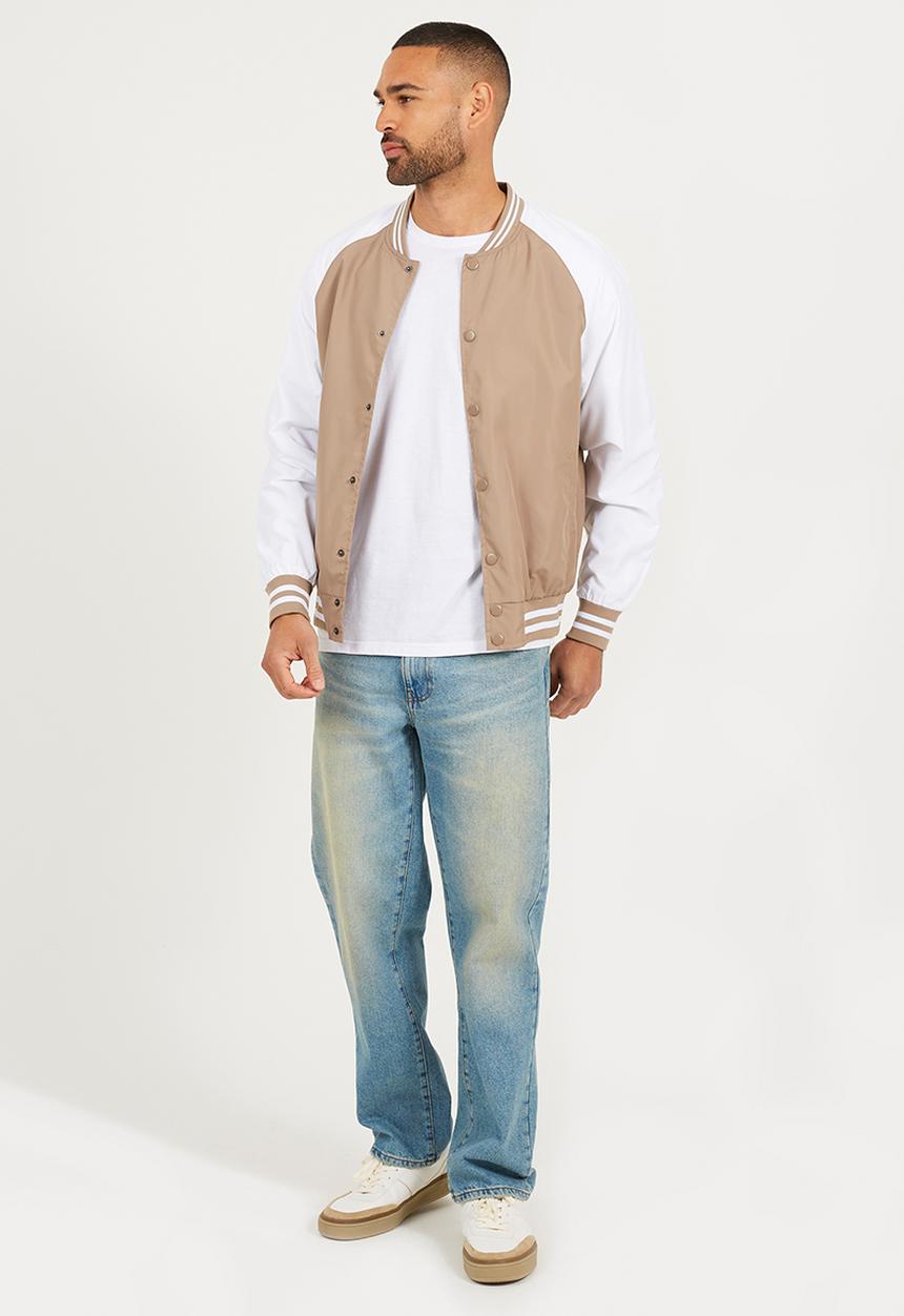 Brave Soul - Lightweight Varsity Bomber Jacket - Stone