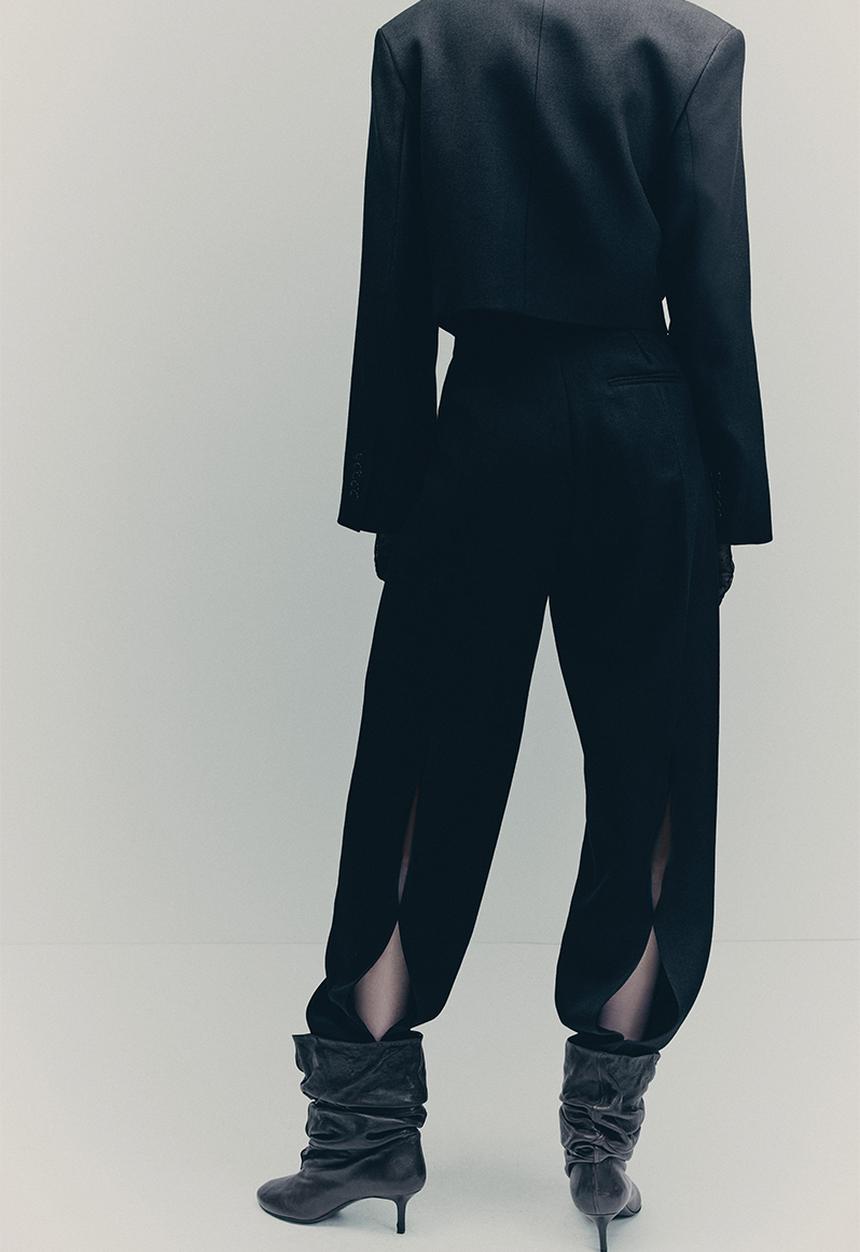 H&M - H&M Studio: Slit-detail wool trousers - black