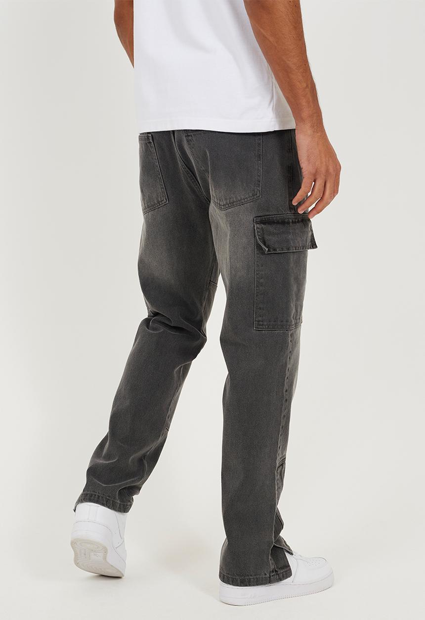 Brave Soul - Loose Fit Cargo Denim Jean Cargo - Charcoal Wash Regular Length