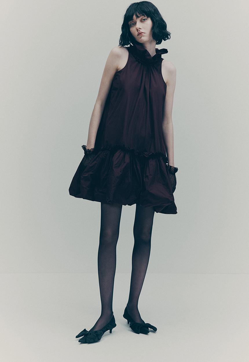 H&M - H&M Studio: Frill-collar dress - burgundy