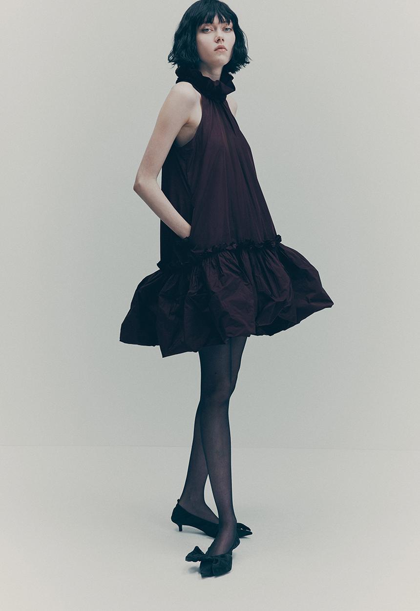 H&M - H&M Studio: Frill-collar dress - burgundy