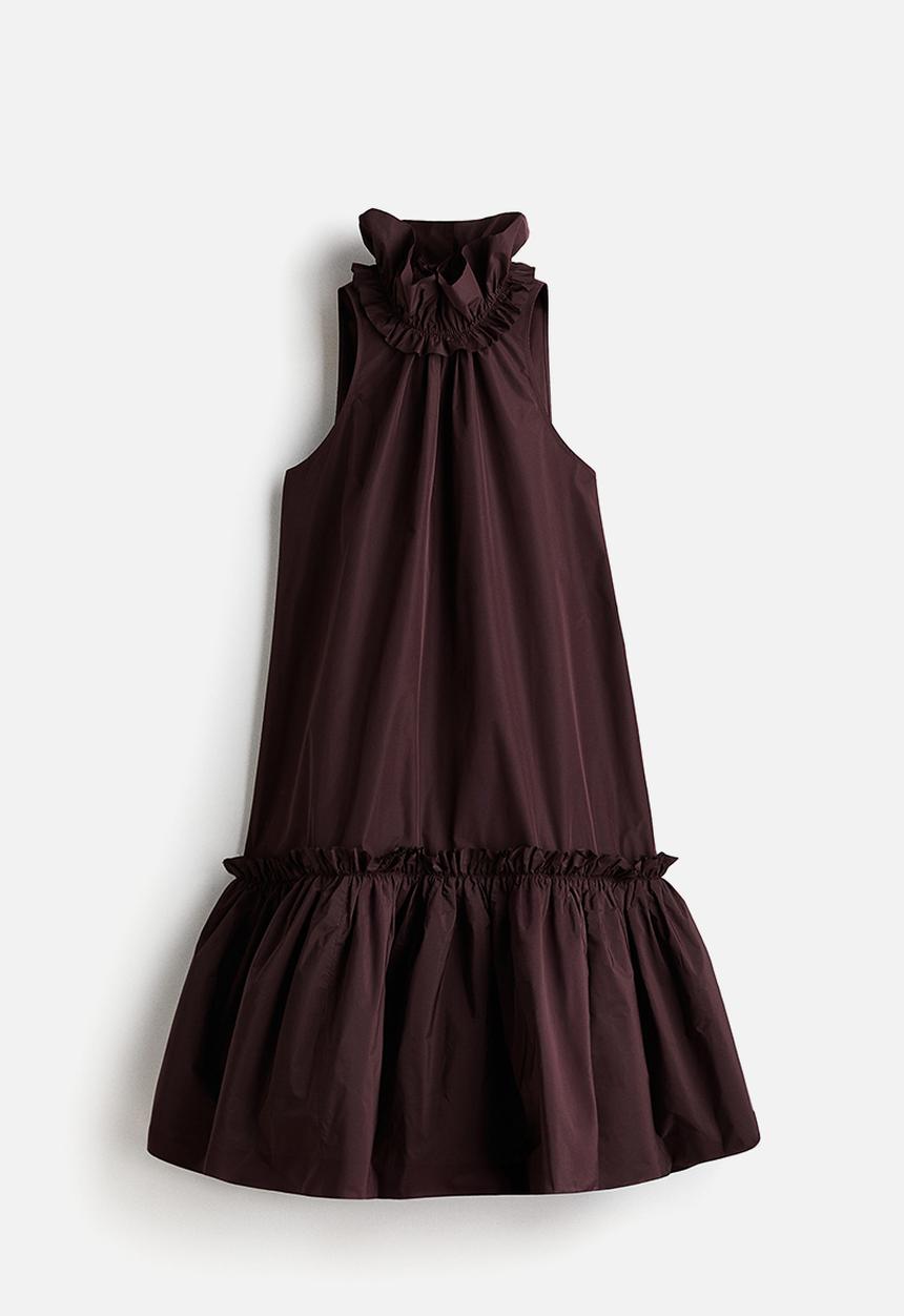 H&M - H&M Studio: Frill-collar dress - burgundy
