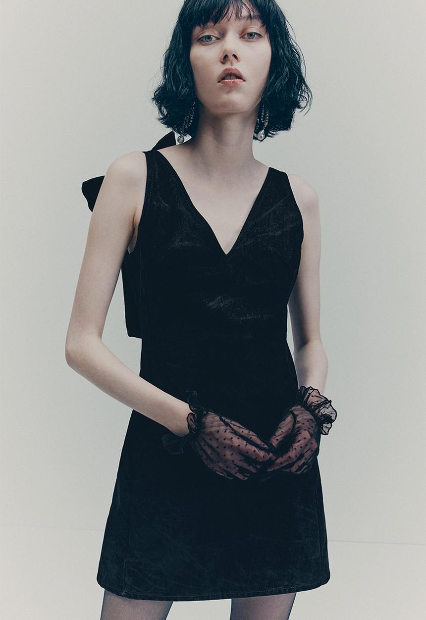 H&M - H&M Studio: Bow-detail mini dress - black