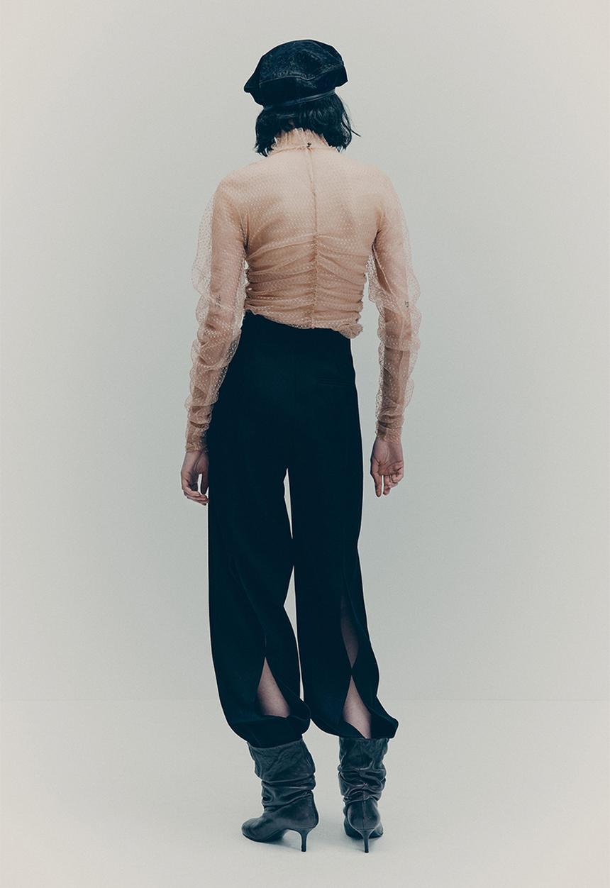 H&M - H&M Studio: Embroidered mesh top - beige