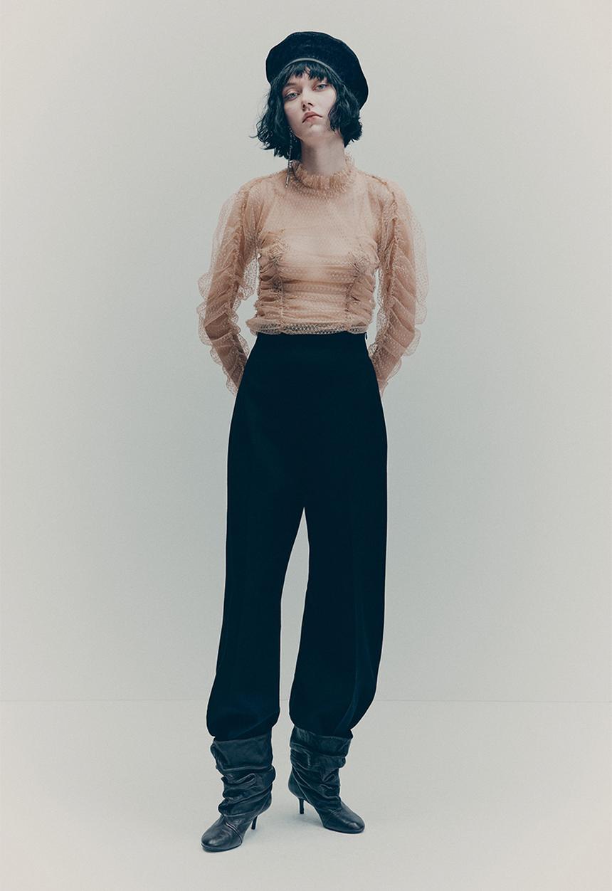 H&M - H&M Studio: Embroidered mesh top - beige