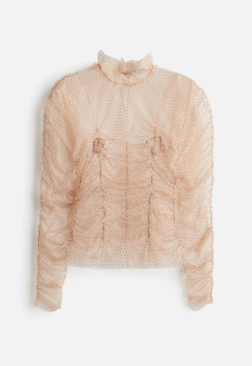 H&M - H&M Studio: Embroidered mesh top - beige