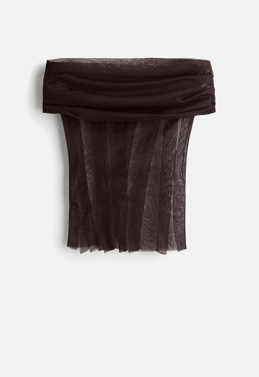 H&M - H&M Studio: Off-the-shoulder mesh top - burgundy