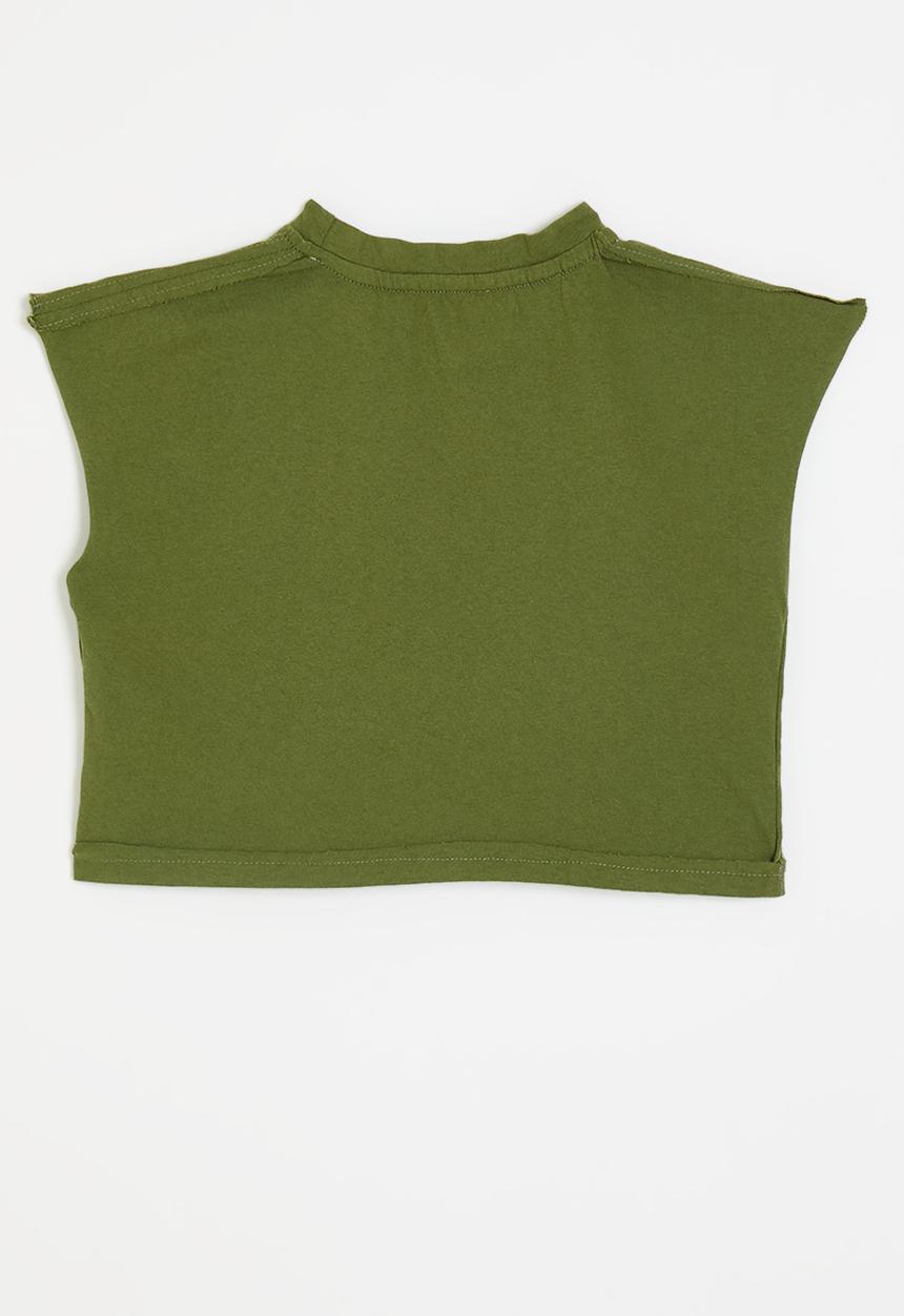 Pop Candy - Dropped shoulder placement print tee - olive green/world travel