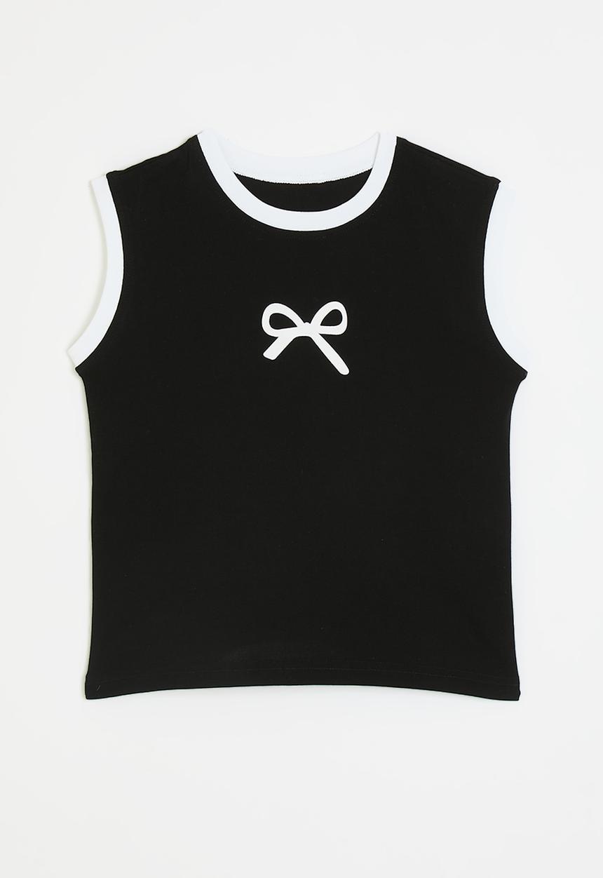 Pop Candy - Bow graphic sleeveless tee - black/white