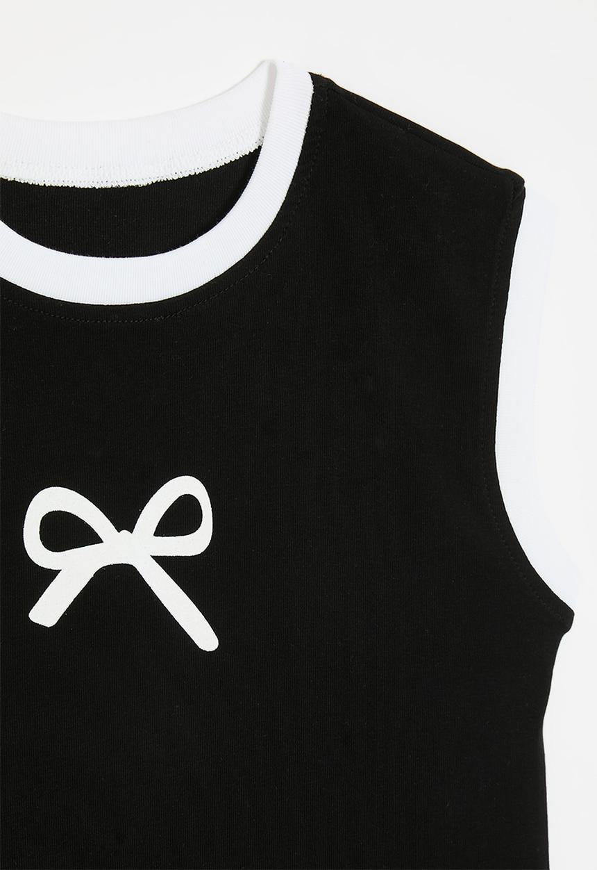 Pop Candy - Bow graphic sleeveless tee - black/white