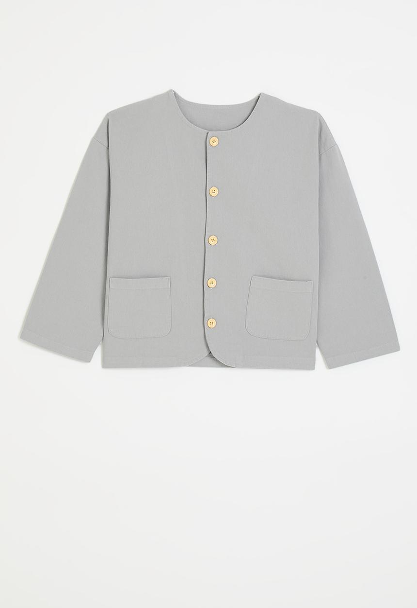 Pop Candy - Curved hem button down co-ord top - grey