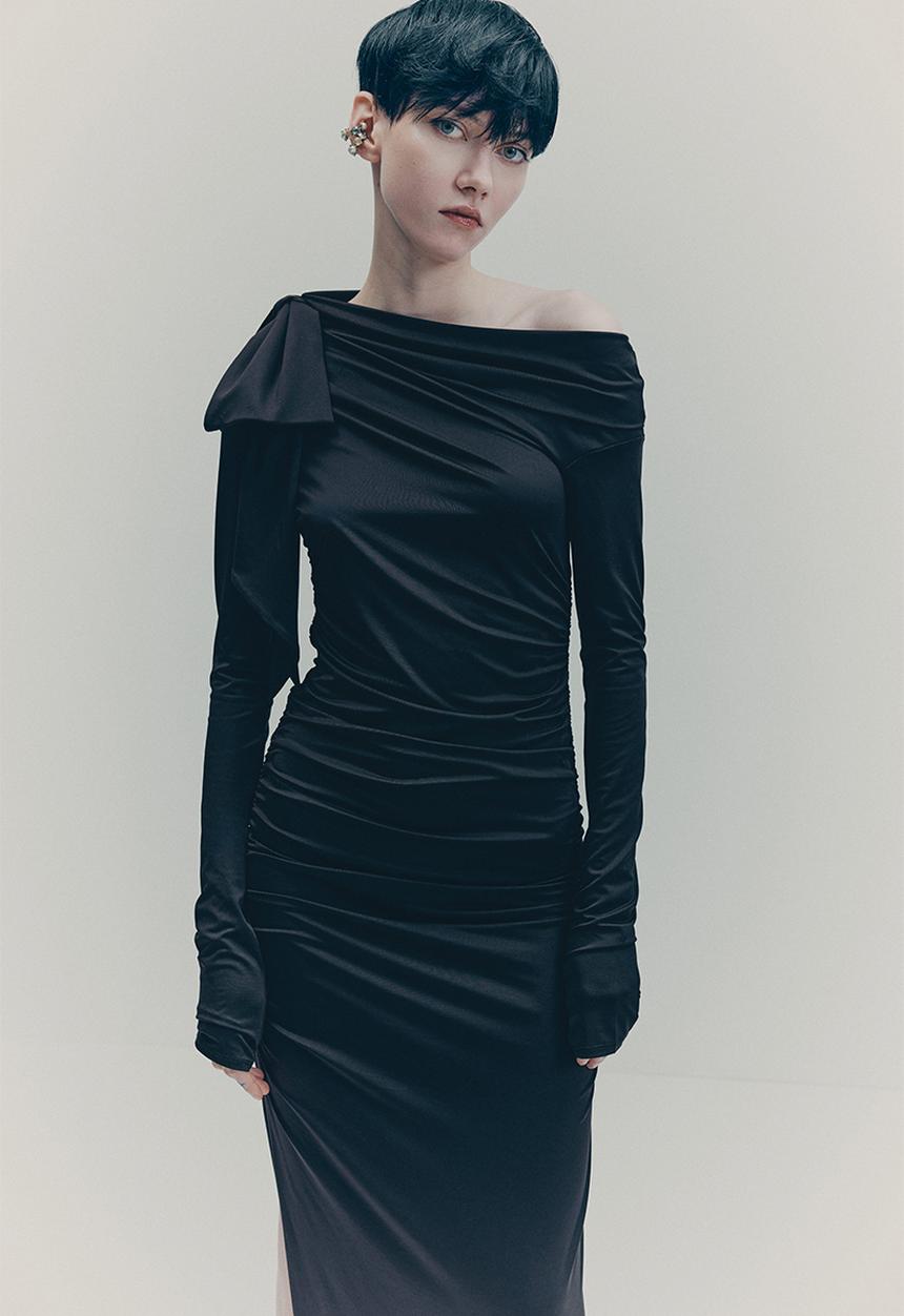H&M - H&M Studio: Bow-detail bodycon dress - dark brown