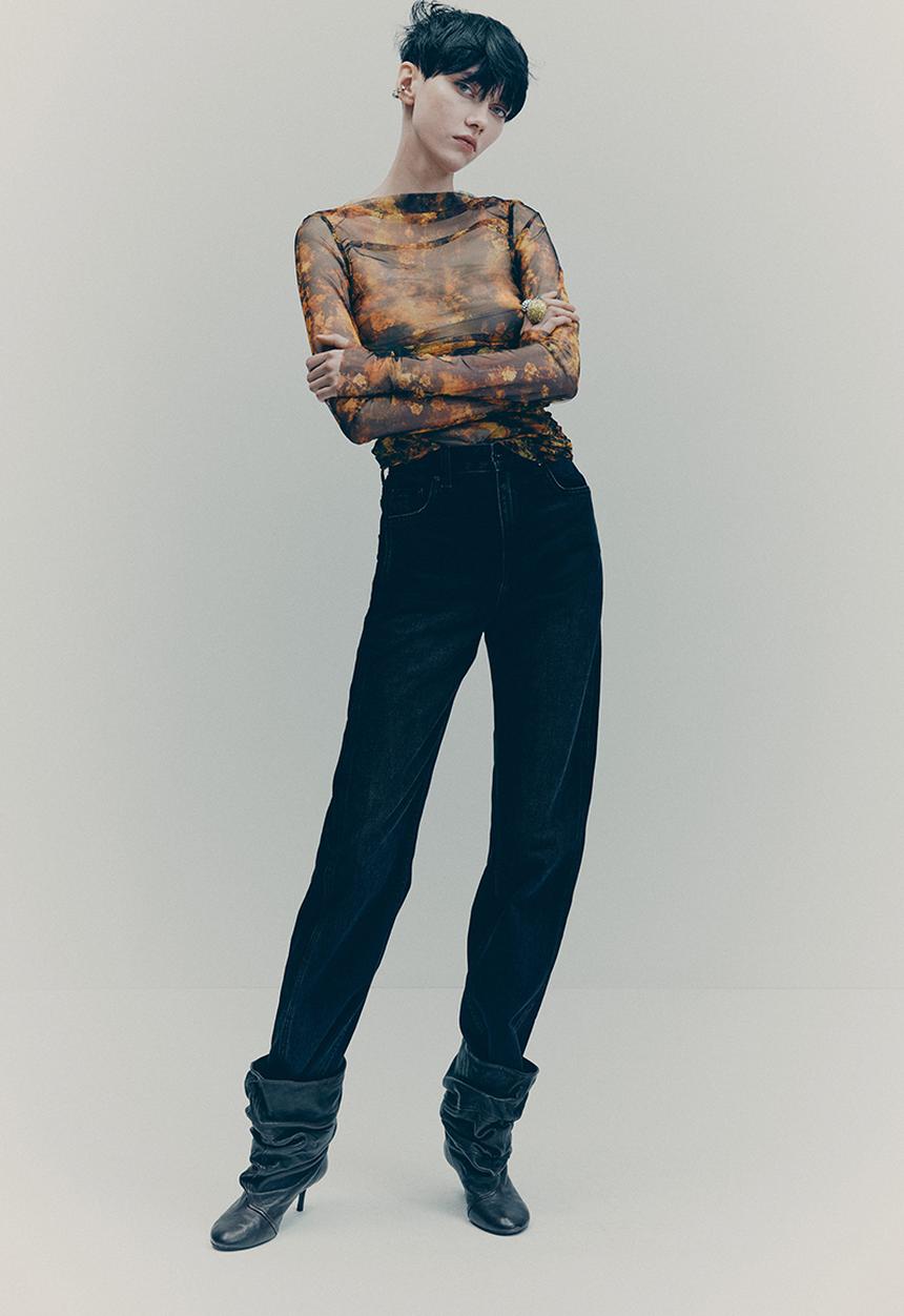 H&M - H&M Studio: Draped mesh top - black/floral