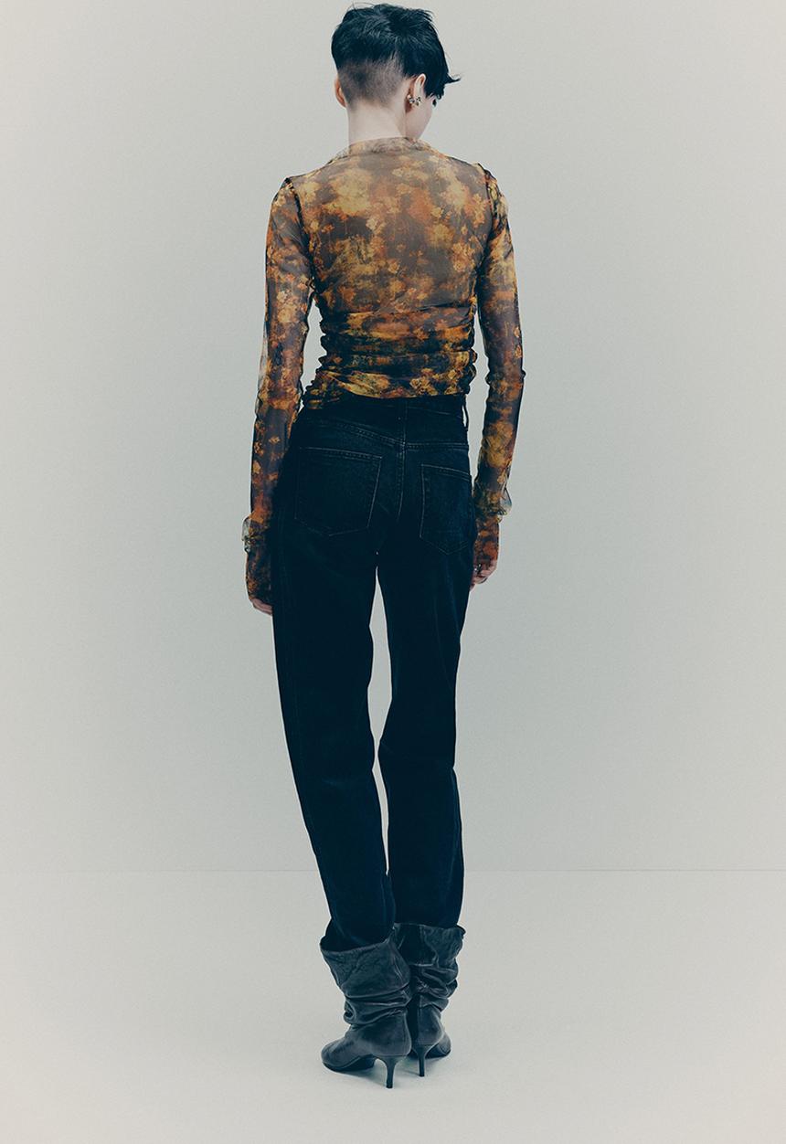 H&M - H&M Studio: Draped mesh top - black/floral