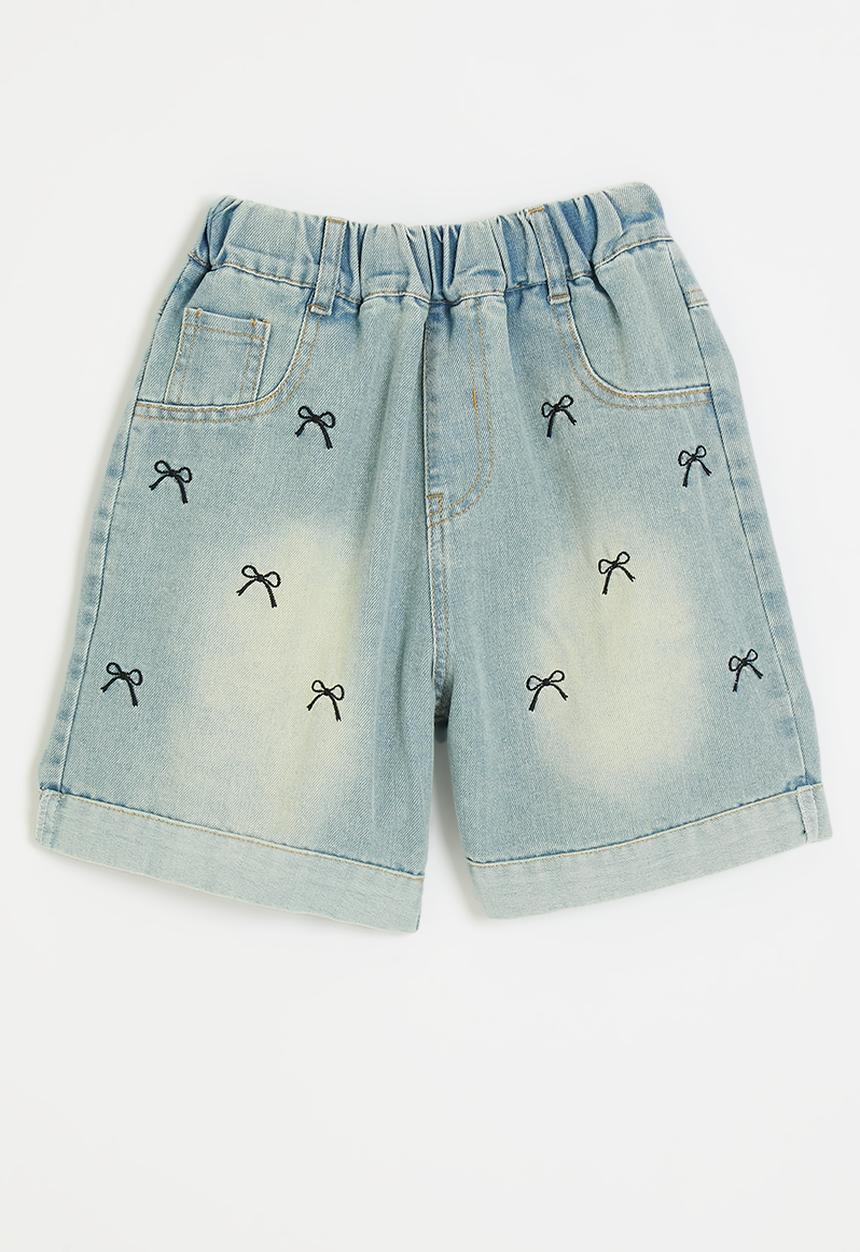 Pop Candy - Embroidered bow turn up shorts - light blue