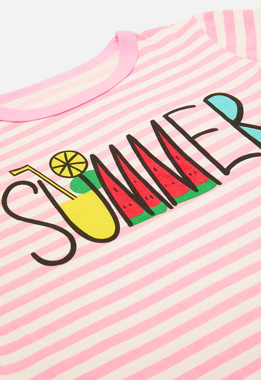 Pop Candy - Slogan print pj set - pink stripes/summer