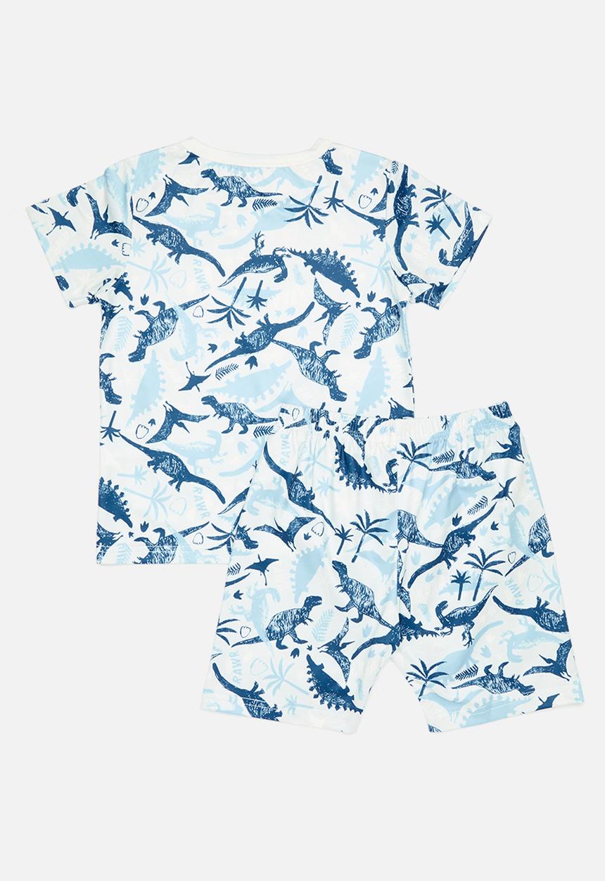 Pop Candy - Hand-drawn dino all-over-print pj set - white/blue