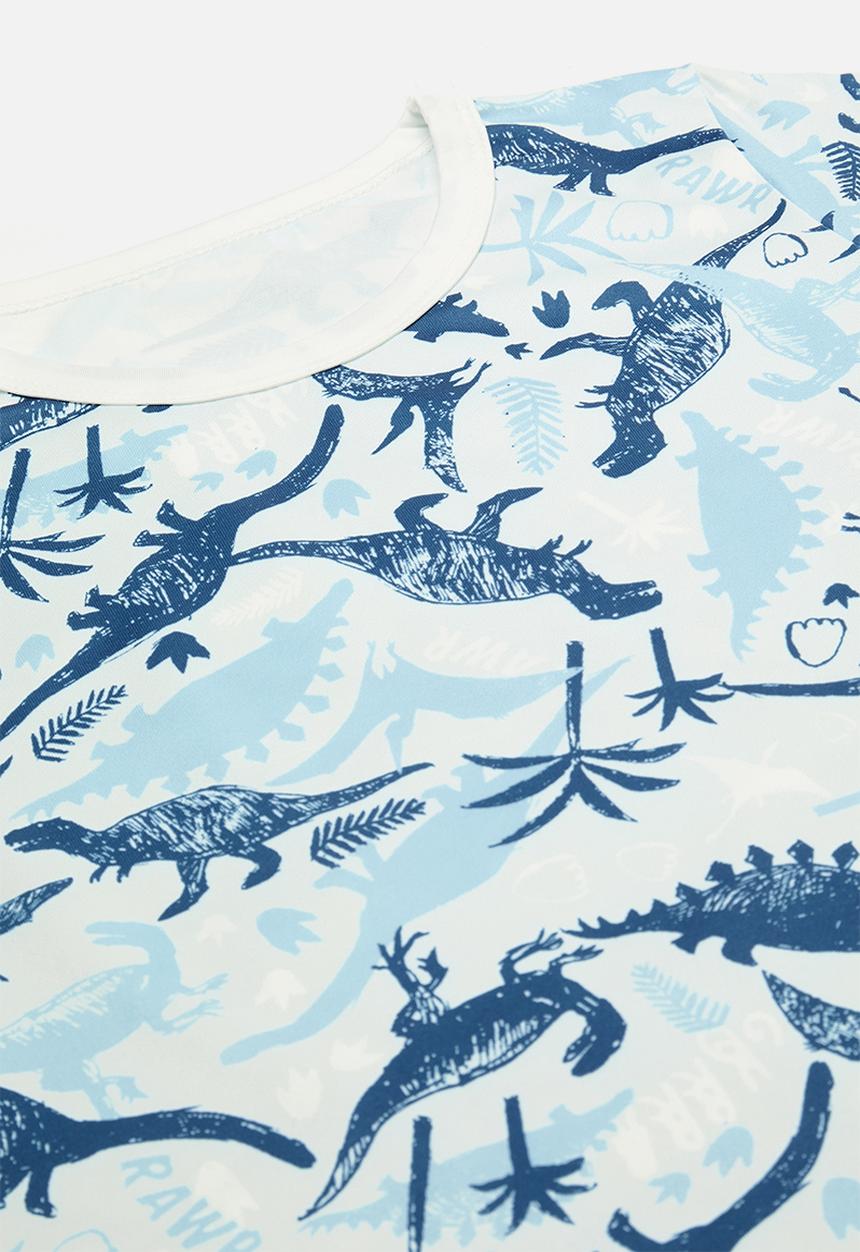 Pop Candy - Hand-drawn dino all-over-print pj set - white/blue