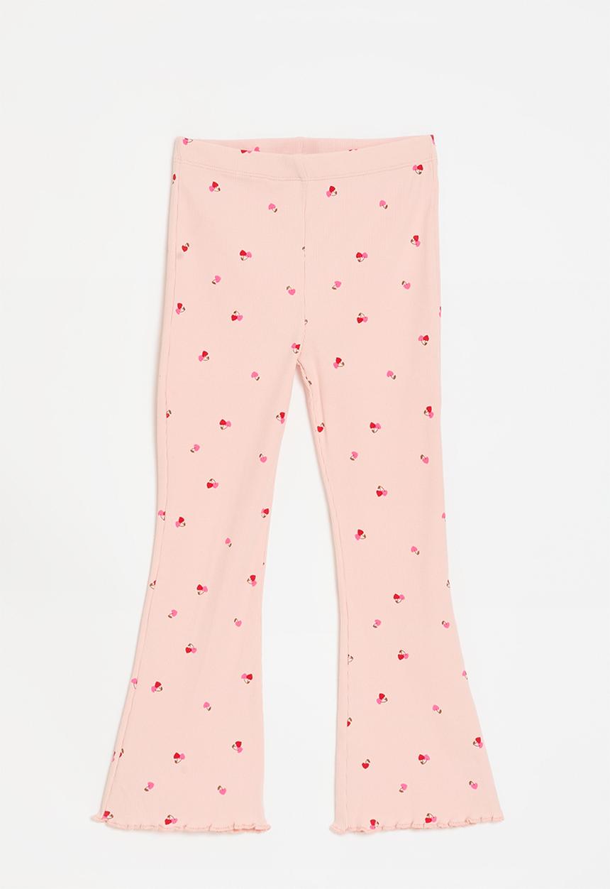 Pop Candy - Cherry hearts all-over print rib knit leggings - pink
