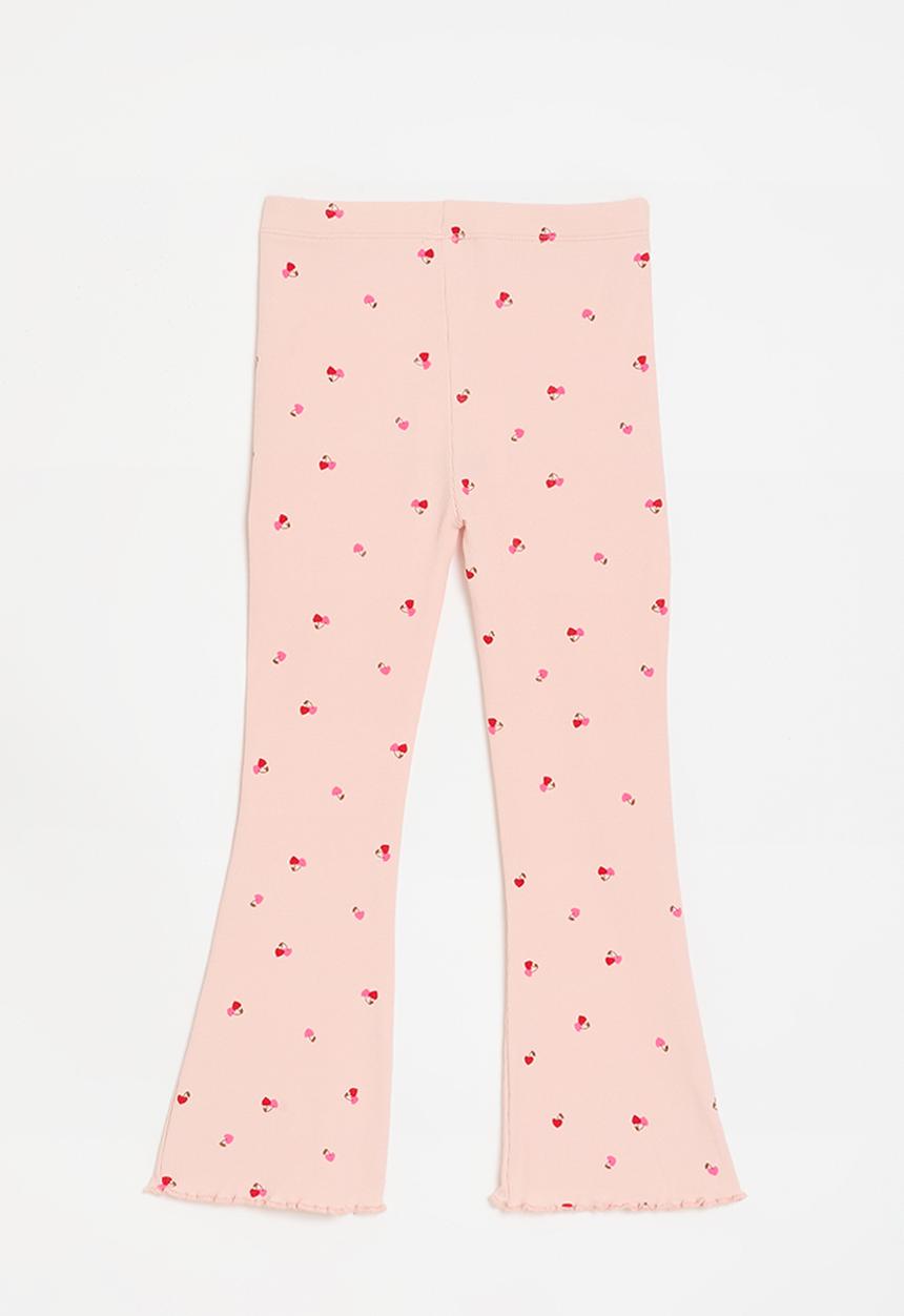 Pop Candy - Cherry hearts all-over print rib knit leggings - pink