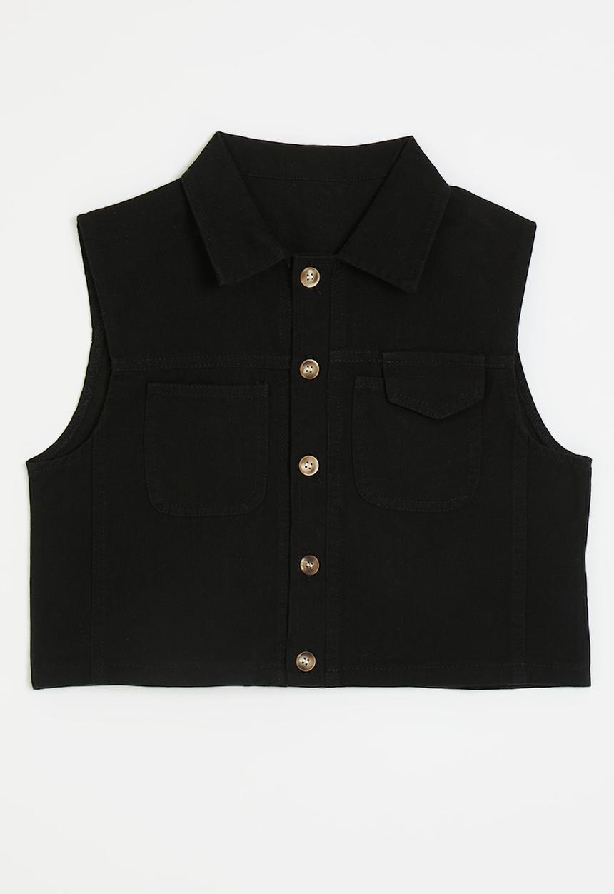 Pop Candy - Button down vest with flap pockets - black