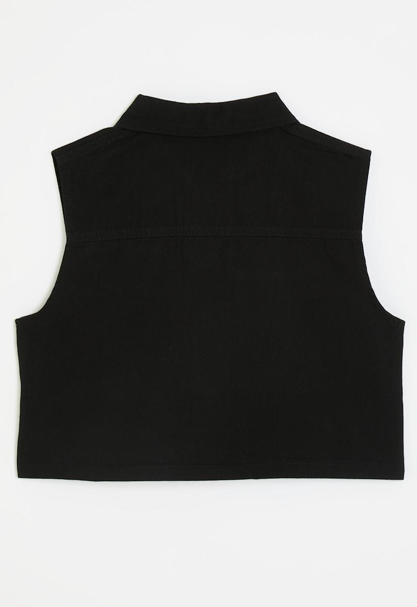 Pop Candy - Button down vest with flap pockets - black